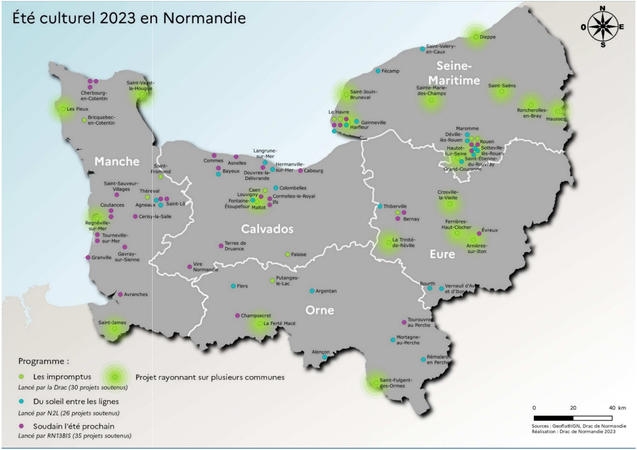 Carte de la programmation en Normandie de un été culturel 2023